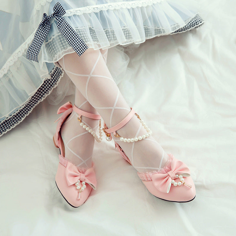 Pearl princess shoes show out the toe sandals girls and children's new fairy middle and big children little princess LO lolita shoes