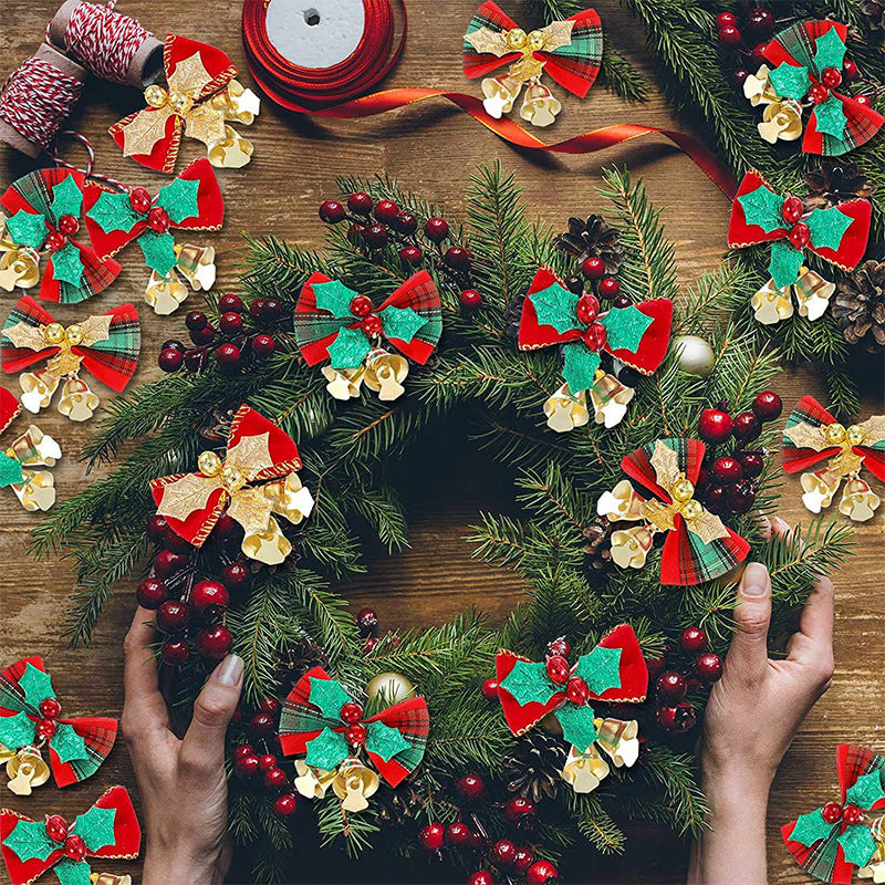 christmas ornament bow with bell christmas gift decoration christmas tree garland decoration accessories gift matching