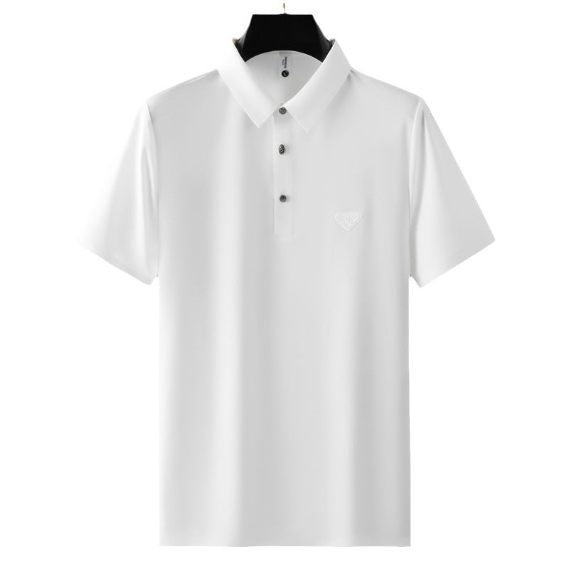 Seamless short sleeve polo shirt men's high-end men's professional casual fashion men's t-shirt trendy light luxury black top