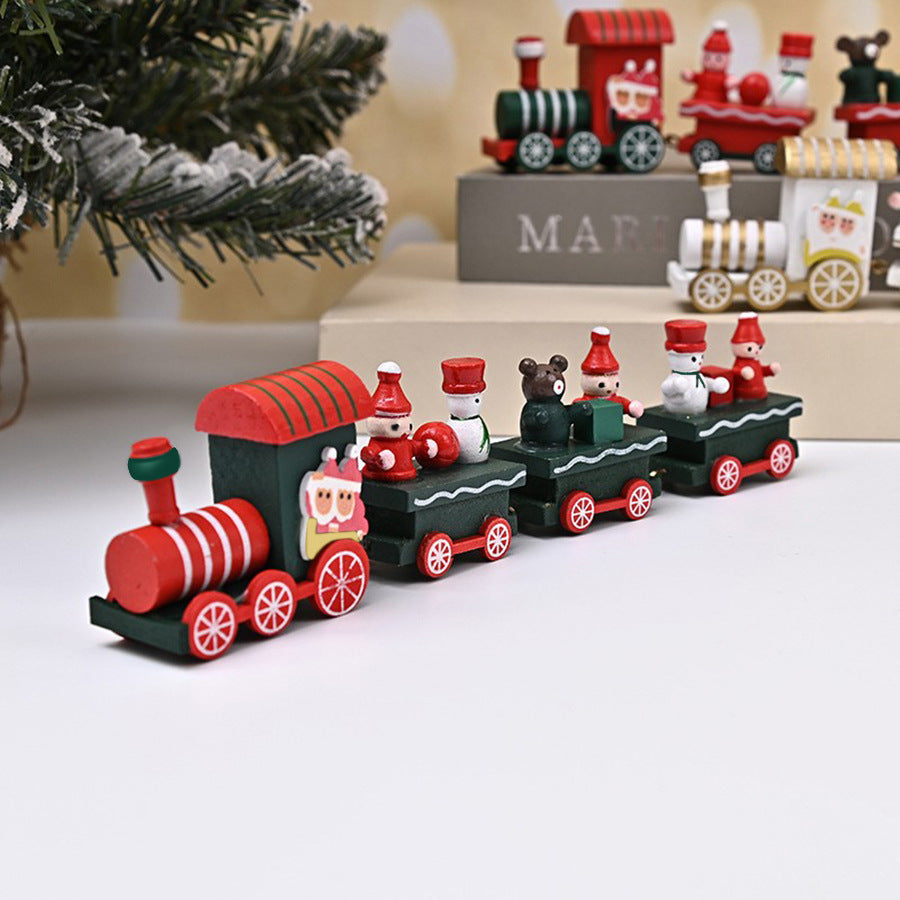 Cross-border special Christmas decorations, wooden four-section train children's holiday gift window table ornaments