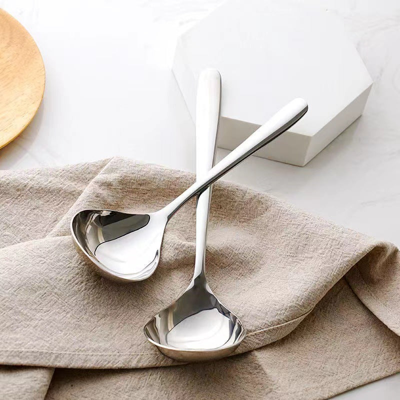 Korean Simple Stainless Steel Spoon Adult Drinking Soup Spoon Thickened Big Head Spoon Long Handle Household Drinking Porridge Spoon Holding Soup Spoon