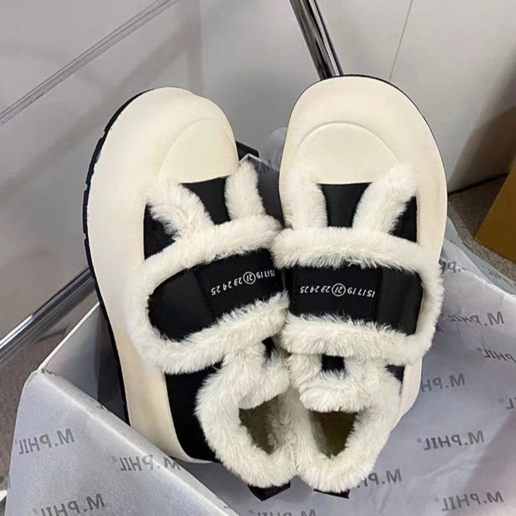 Thick-soled Velcro wool bread white shoes women's winter fleece warmth 2025 new popular board shoes cotton shoes
