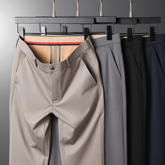 Spring and summer new mulberry silk men's slacks, slim pants, non-iron, straight-leg casual trousers, men's light business pants