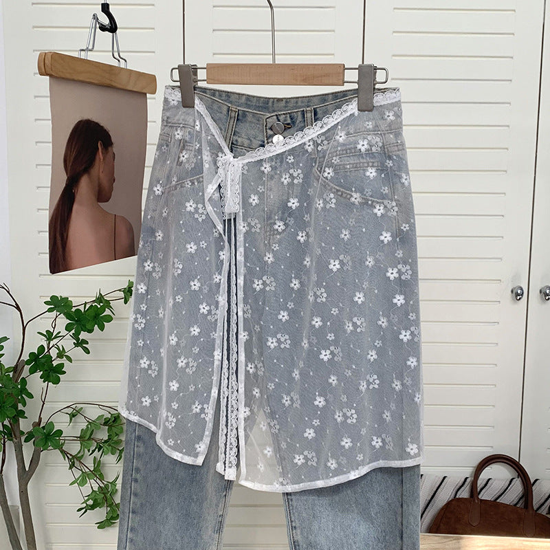Skirt gauze Korean niche design sense layered mesh skirt, chiffon cover skirt apron embroidered lace lace fart curtain