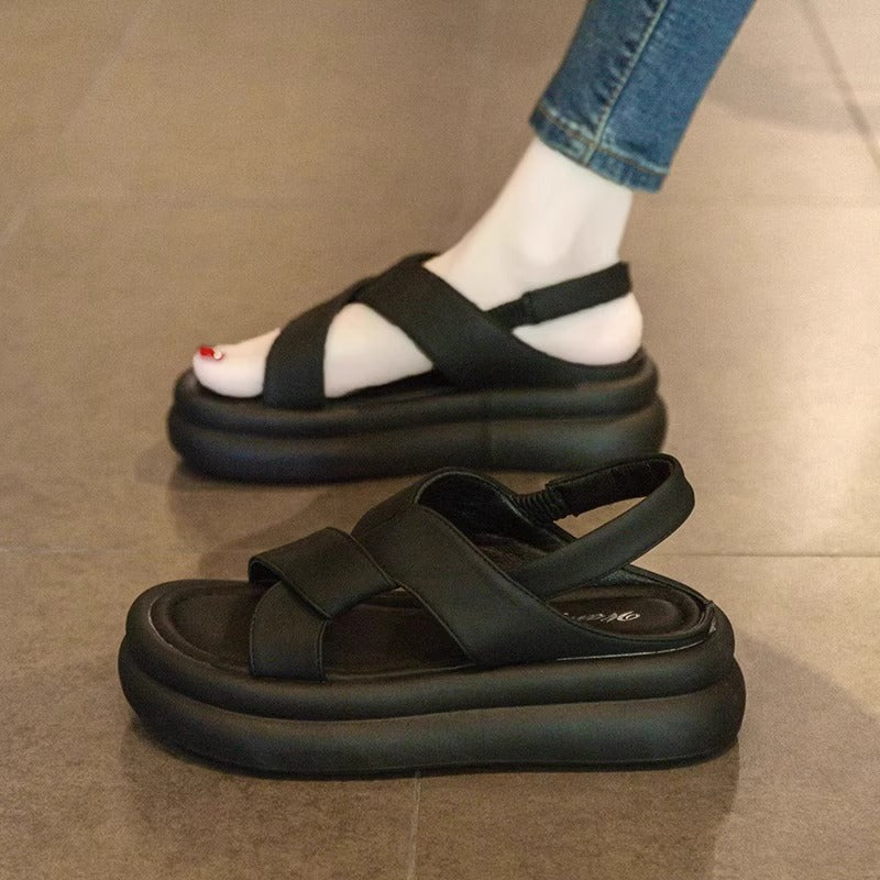 [Leather] roman sandals women's summer 2025 new thick-soled non-slip soft-soled-like maternity beach shoes