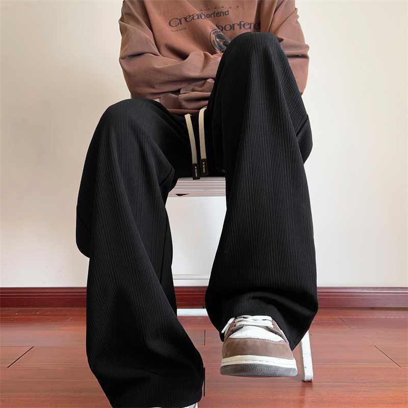 High-quality ice silk pants, men's trend, summer thin, versatile, drape, straight, wide-leg, casual trousers, off-white pants