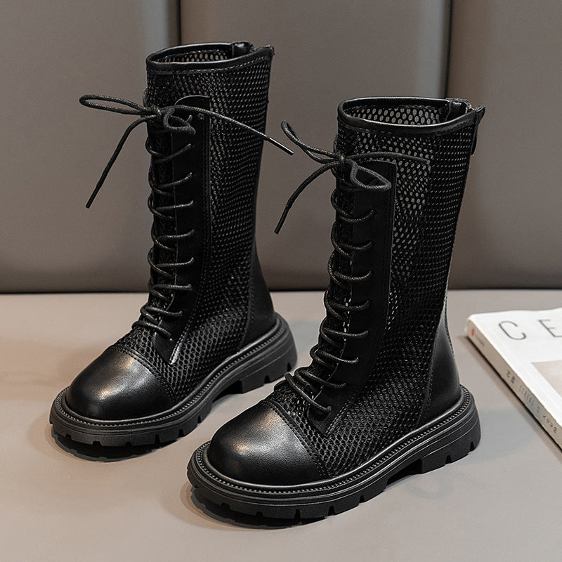 Girls' high boots, summer zipper Roman shoes, children's boots, Korean flats, boots, fashion Internet celebrity cool