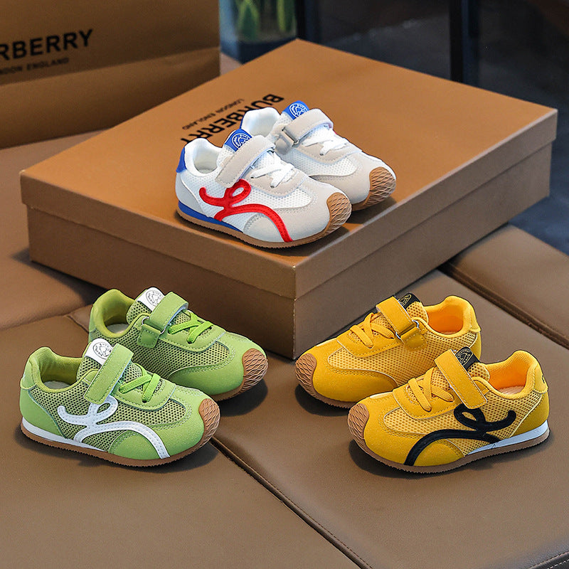 2025 Spring and Autumn New Girls' Forrest Gump Shoes, Children's Board Shoes, Casual Double Mesh Breathable Boys' Sneakers, Soft Sole Yellow