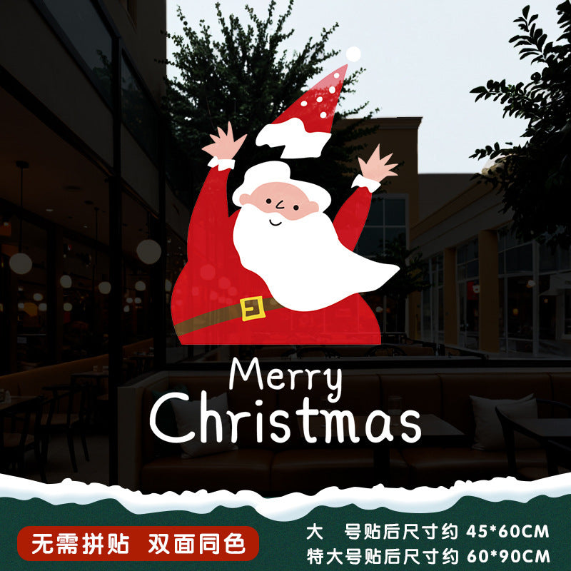 Christmas Santa Claus push door glass sticker electrostatic sticker shopping mall window scene layout decoration the whole window grille