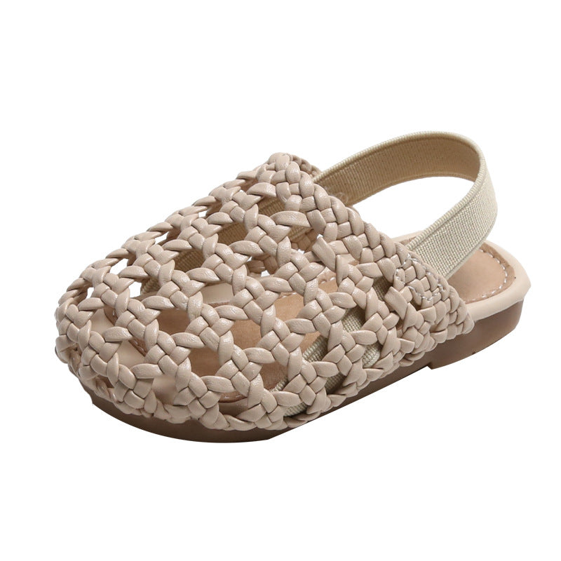 Summer baby shoes for girls toe anti kick woven sandals baby soft soles anti-slip toddler shoes hollow shoes