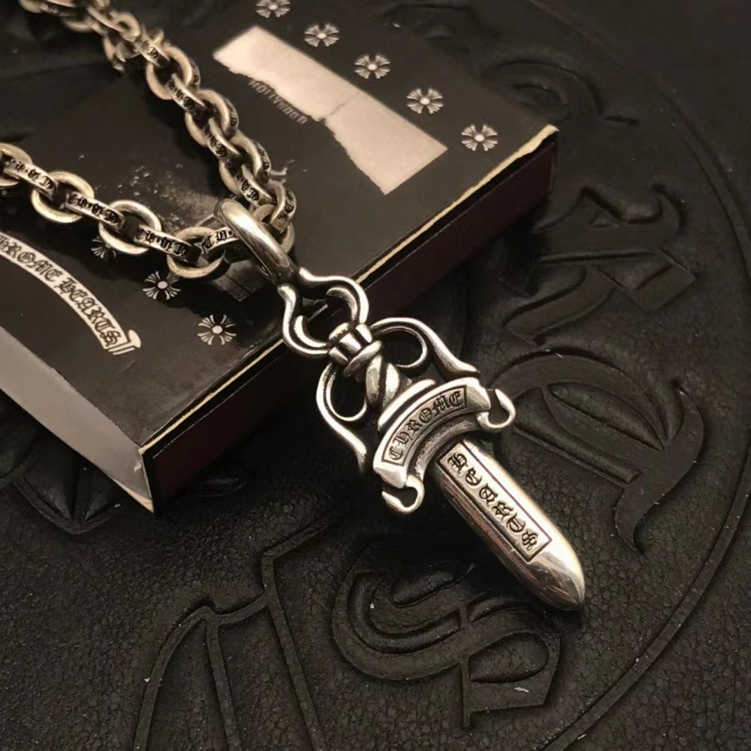 Chaoxuan Croxin necklace men's and women's medium double-sided sword necklace ancient family pendant European and American retro sweater chain