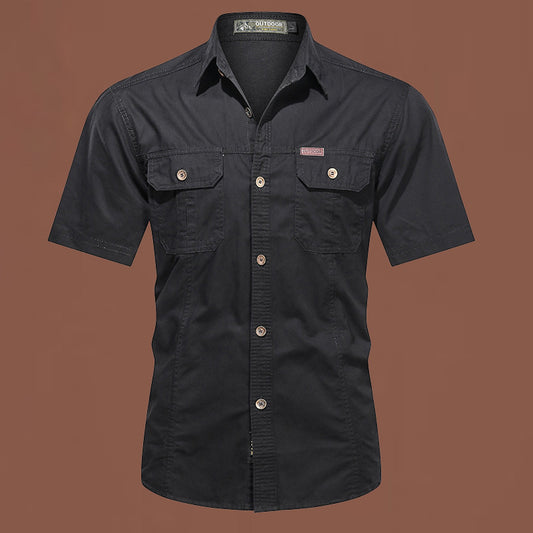 Cross border summer shirt overalls short sleeve cotton men's overalls cotton overalls inch shirt outdoor loose men's shirt free ironing