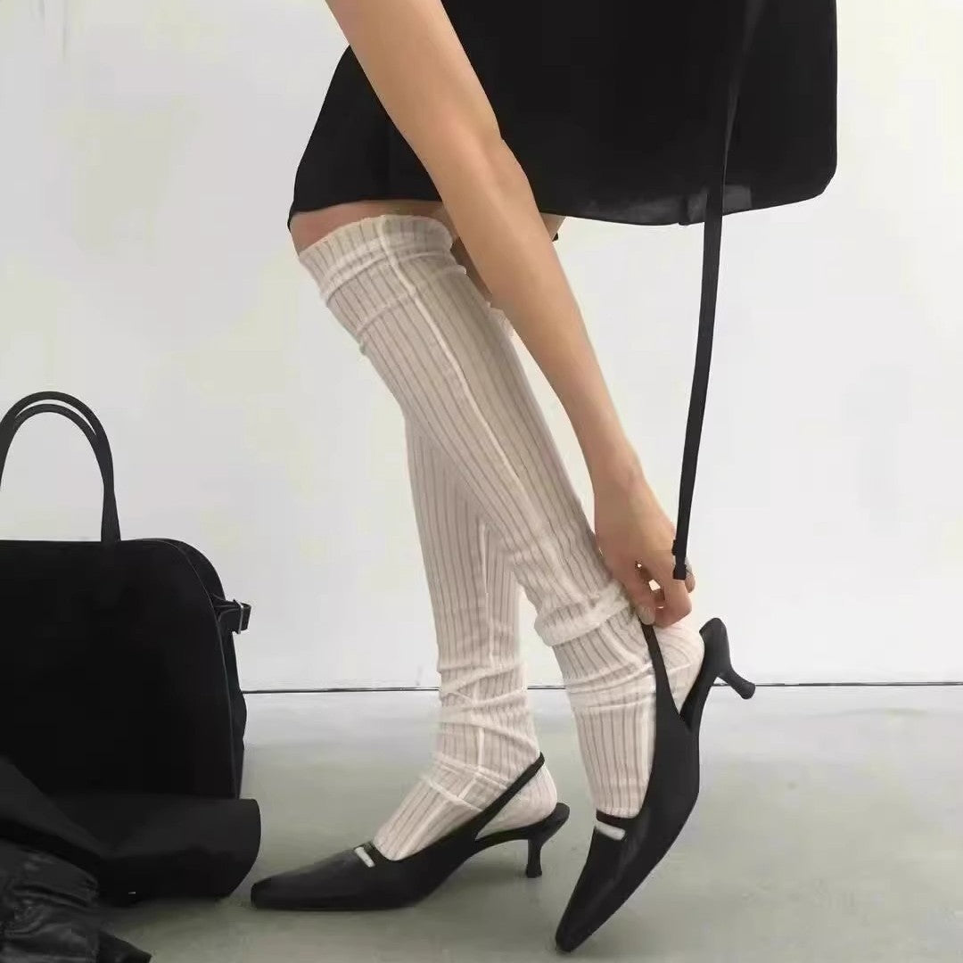 French small square toe shallow front bag slip back elastic band comfortable and wear-resistant niche commuter stiletto sandals