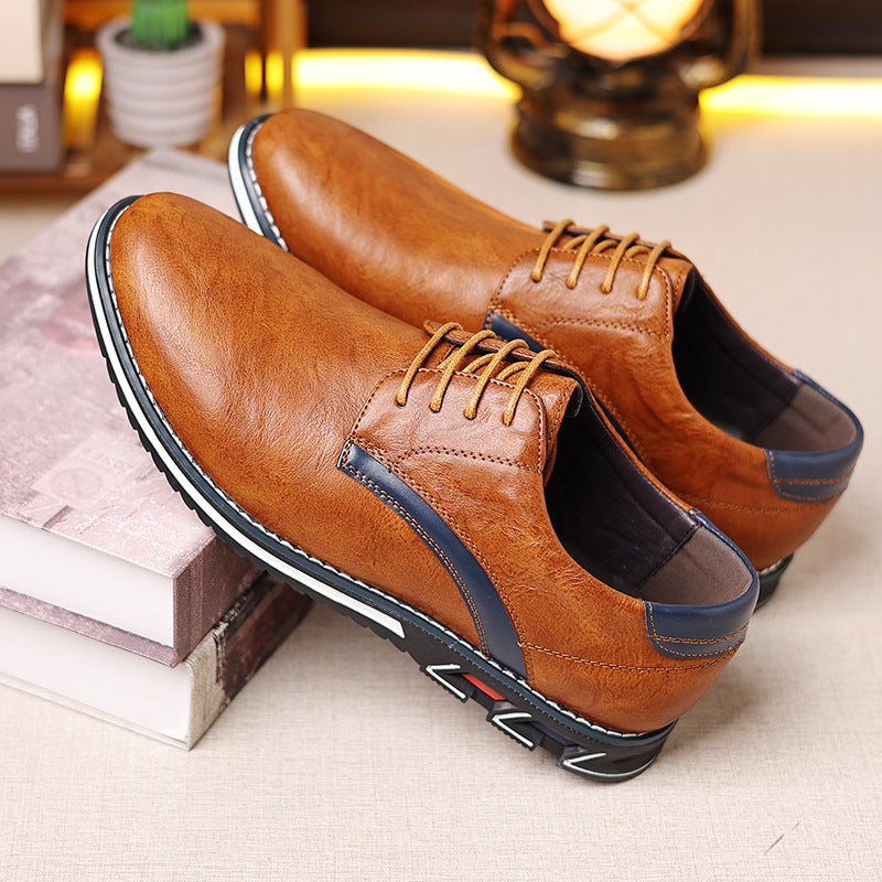 2025 New Cross-border Plus Size Men's Shoes Fashionable, Lightweight and Casual Leather Shoes Lace-up Four Seasons Baita Men's Single Shoes Manufacturers