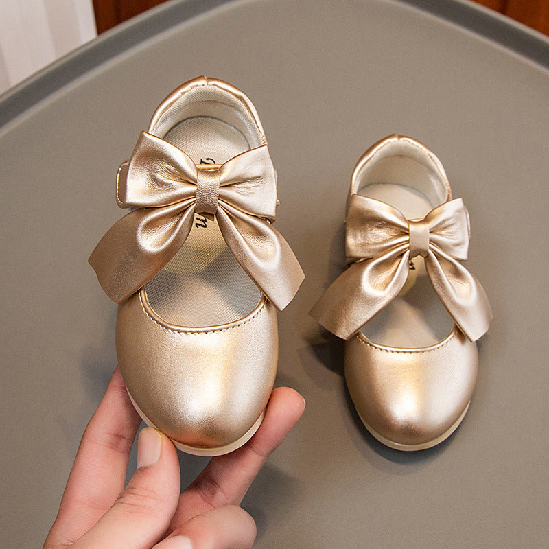 Foreign trade children's shoes 2026 spring and autumn girls' leather shoes, white shoes, bows, medium and large children's small high heels, princess shoes