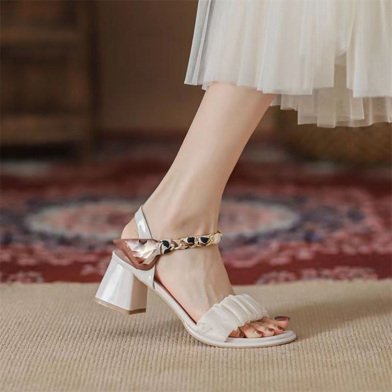 Real soft leather sandals women's 2025 summer new fairy style with skirt with block heel comfortable and versatile high heels