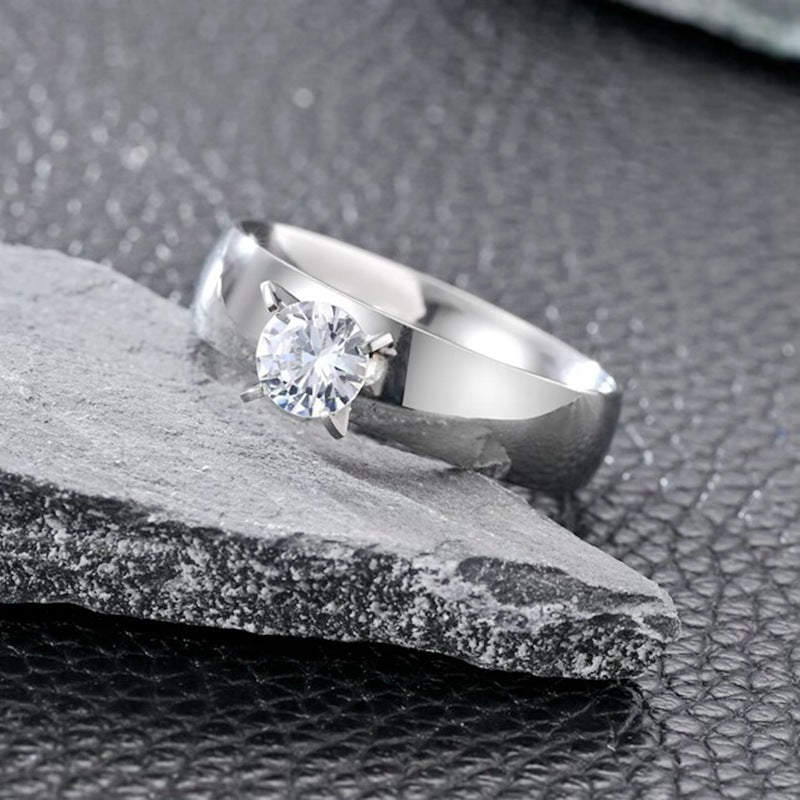 ins euro american fashion stainless steel zircon couple rings women's 18K gold titanium steel men's rings Korean jewelry