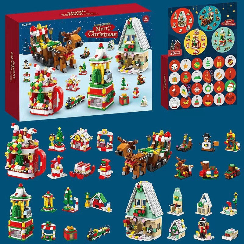 Cross-border new Christmas 24 countdown surprise building block gift set toy small Christmas building block blind box