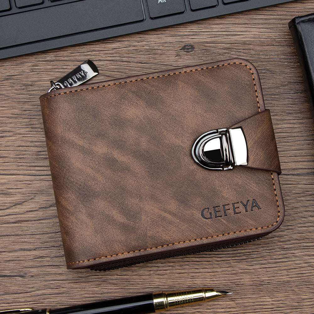 Cross-border hot sale men's short wallet business zipper large capacity multi-card wallet lock PU manufacturer wholesale