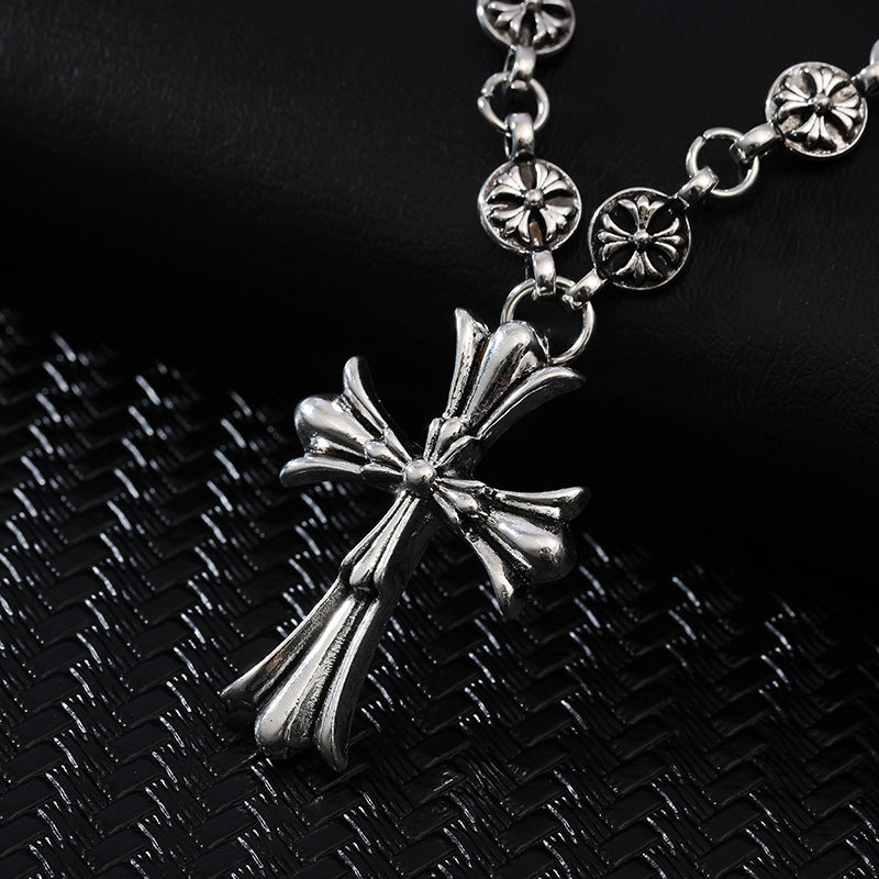 European and American Foreign Trade Jewelry Wholesale Retro Men's Personality Crossing Titanium Steel Chain Pendant Necklace