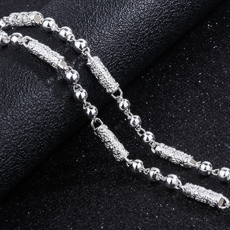 High quality electroplating S925 silver trend men's beads simple jewelry high-end snake bone chain light luxury jewelry necklace