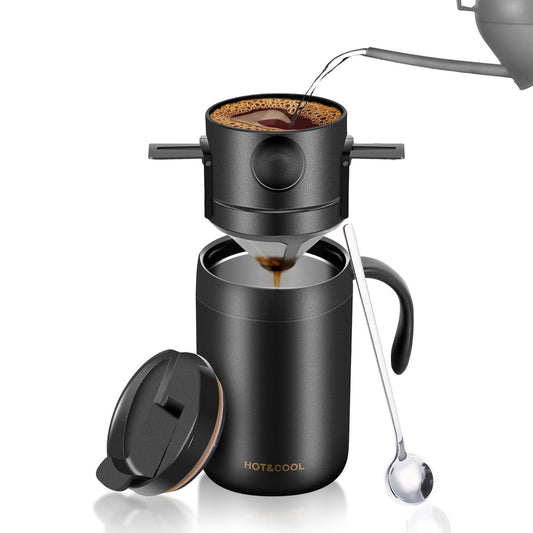 Stainless steel outdoor pour-over coffee mug insulated coffee mug portable folding drip coffee brewing filter set