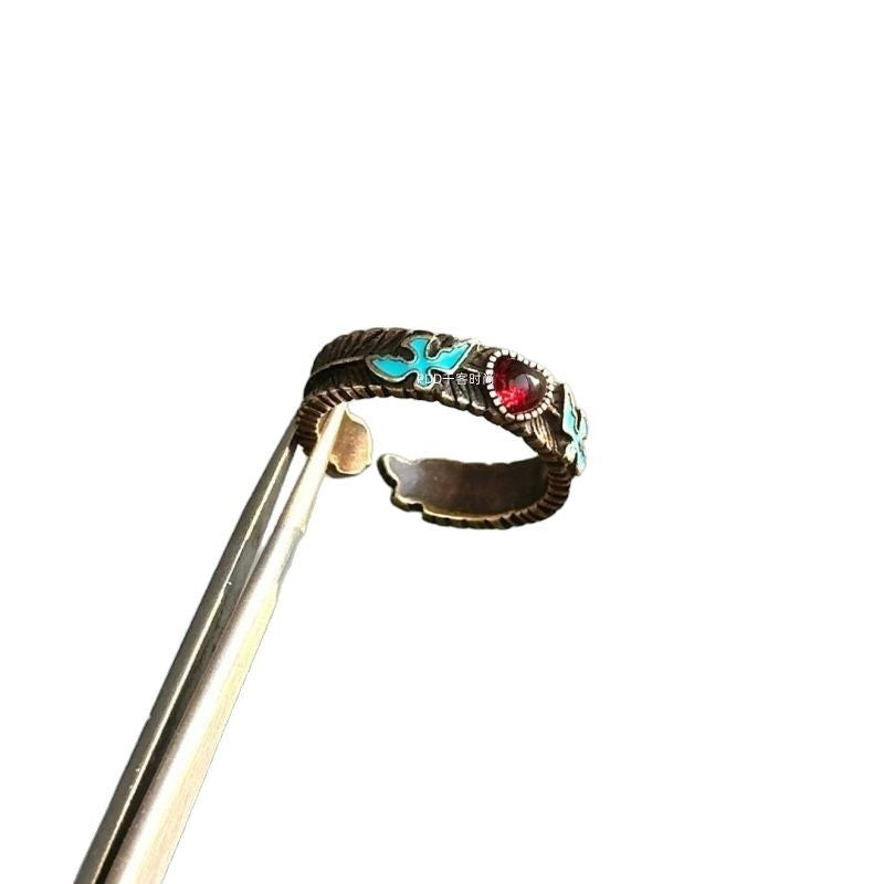 "Flying Bird Collection" vintage pre-loved flying bird ring women's vintage brushed red heart butch style index finger ring