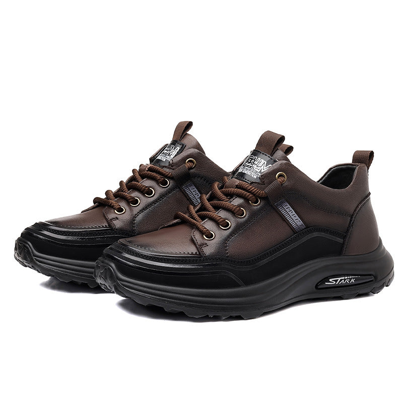Trendy men's shoes top layer cowhide autumn new sports casual shoes men's lightweight and non-slip daily casual leather shoes men's models