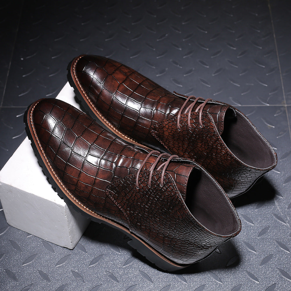 New men's round toe casual shoes men's leather boots front lace-up embossed martin boots plus size men's shoes cross-border foreign trade