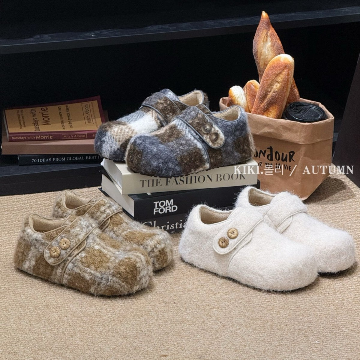 mollykiki Korean version of the hairy girl wears fleece ins 2025 winter new Velcro warm Birkenstock shoes trend
