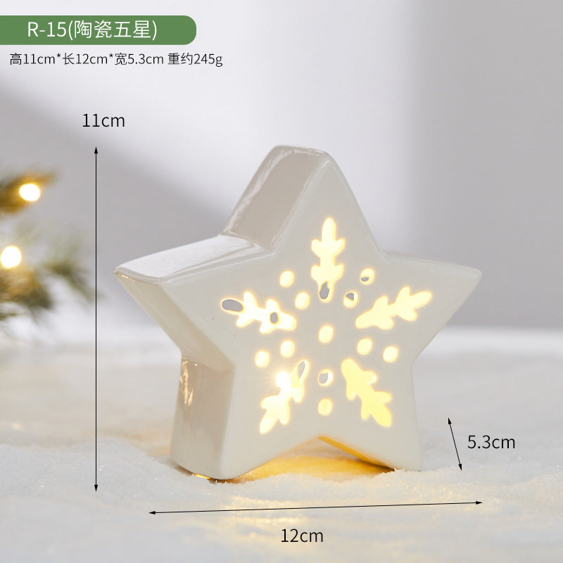 Christmas Ceramic Luminous Christmas Tree Cottage Tabletop Home Ceramic Ornaments Scene Arrangement Props Christmas Gifts