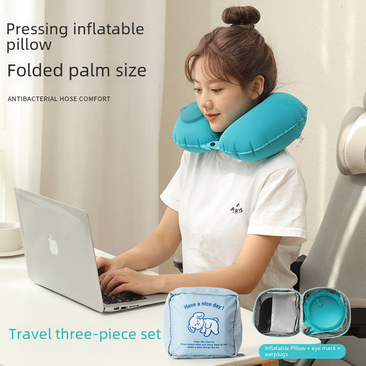 Inflatable U-shaped pillow, cool feeling, press inflatable pillow, travel portable neck pillow, travel three treasures, can be stored for airplane pillows
