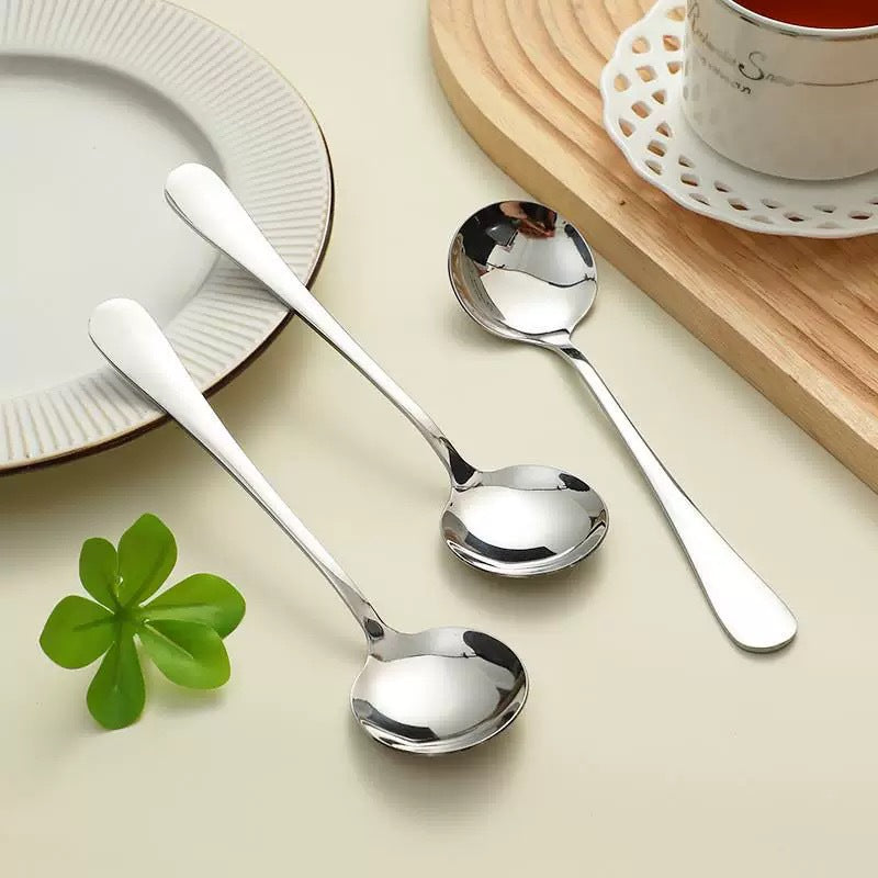 Thickened stainless steel round spoon, fruit spoon, watermelon spoon, adult children's soup spoon, eating spoon, medium and long handle household spoon