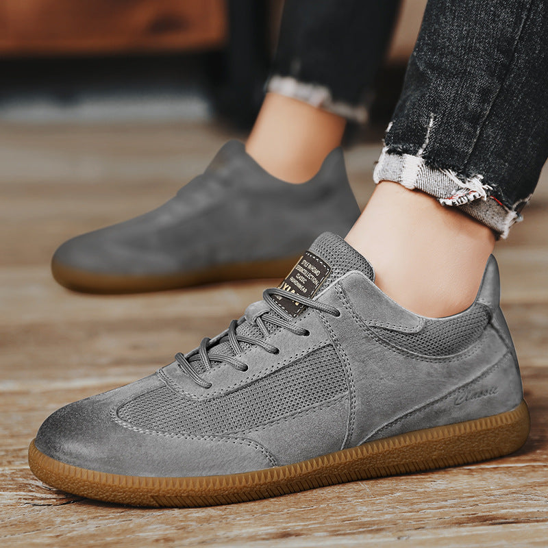 2024 cross-border large dock layer pigskin retro German training shoes breathable fashion men's plus-size casual shoes