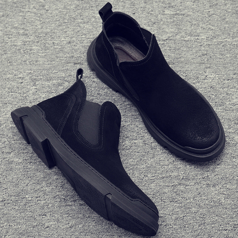 Men's shoes autumn and winter plus velvet warm Chelsea boots men's leather Martin boots men's tooling high-top British style wolf boots
