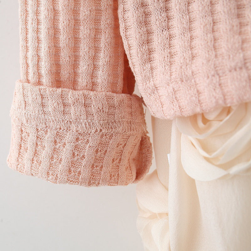 Children's Clothing Girls' Skirt Set Spring and Autumn Children's Baby Knitted Cardigan + Rosebud Princess Skirt Two-piece Set