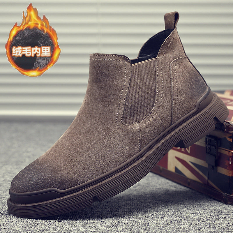 Men's shoes autumn and winter plus velvet warm Chelsea boots men's leather Martin boots men's tooling high-top British style wolf boots
