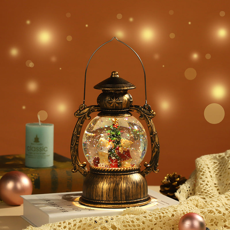 Cross-border Christmas music box lantern water and snow Christmas music box retro night light music box ornament