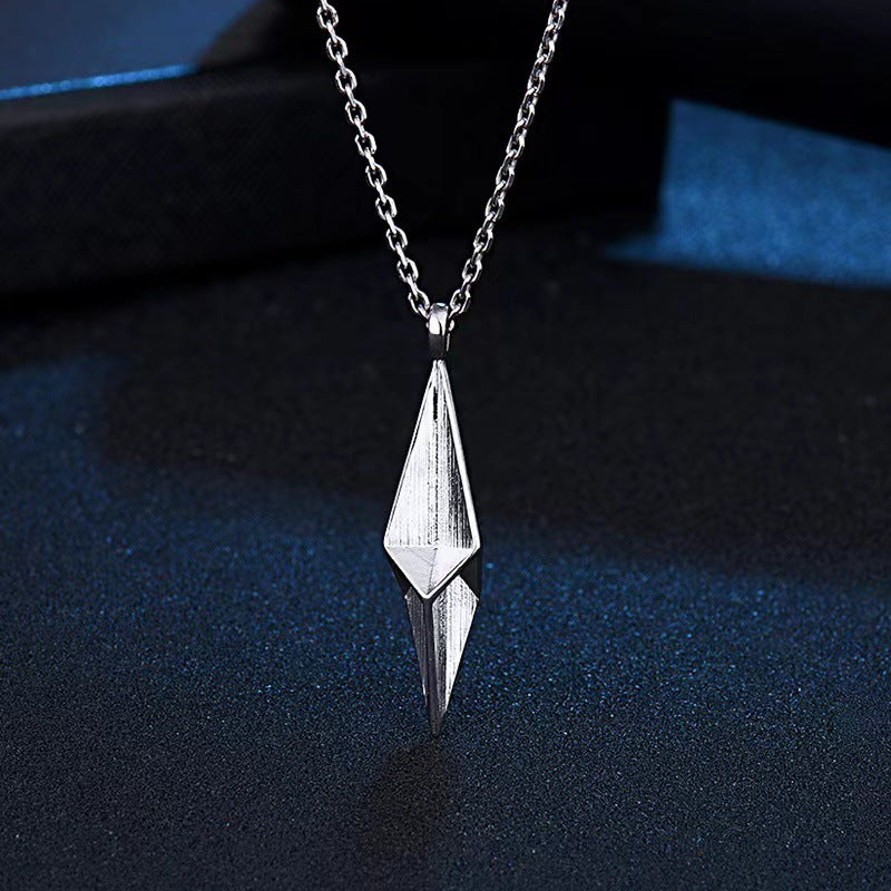 European and American cold wind geometric diamond necklace Japanese and Korean version silver hip hop style retro hip man personality domineering men's pendant