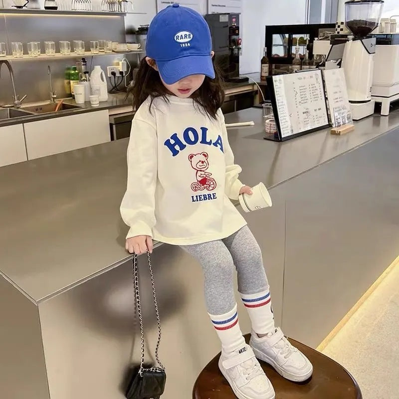 2025 New Girls Set Spring and Autumn Baby Foreign Cotton Soft Clothes Children's Fashionable Casual T-Shirt Two Piece Set.