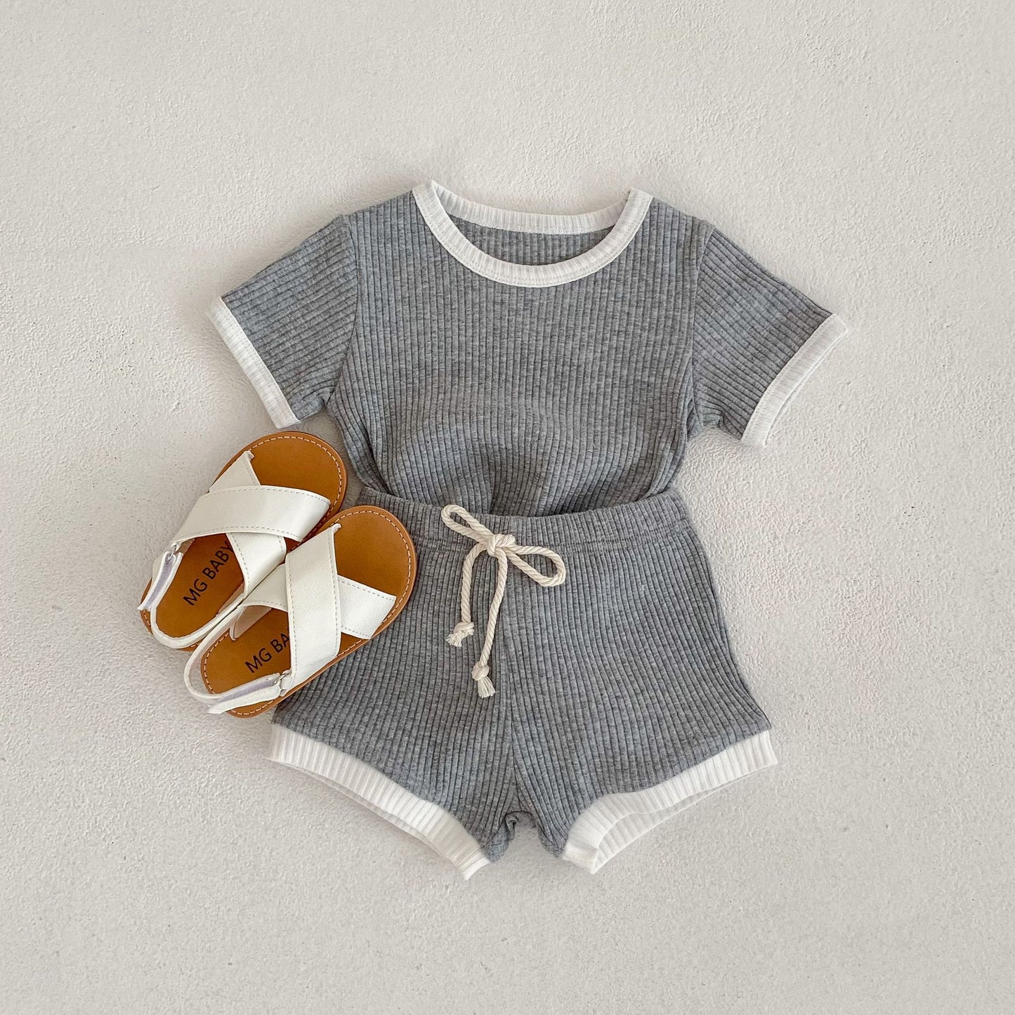 Baby boy suit, summer new baby simple casual round neck T-shirt, large PP pants two-piece set, Korean version of the versatile trend