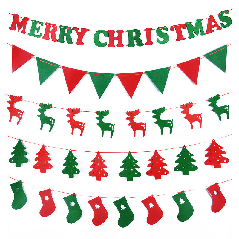 Christmas felt decorations Christmas tree Christmas stockings triangular flag latte art hanging flag window layout latte art