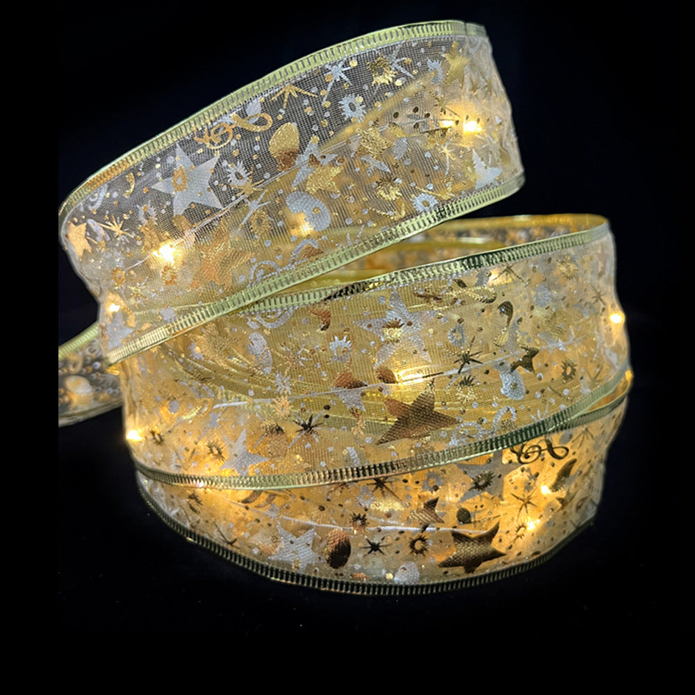 Christmas Ribbon LED String Lights Christmas Decoration Supplies Christmas Tree Decoration Pendant Gifts Hot Stamping Double Layer Ribbon