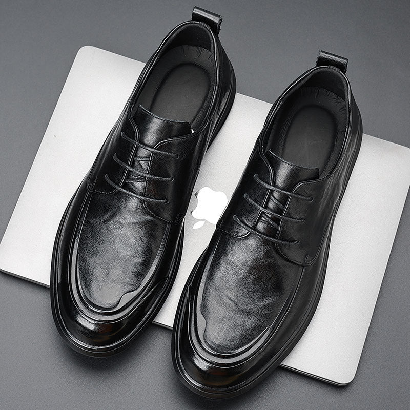 Men's shoes are covered with cowhide in spring, new men's business casual leather shoes, high-end leather men's platform single shoes