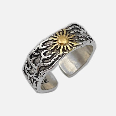 Yishang S925 Thai silver sun ring boys' trendy original design niche retro personality men's high street ring