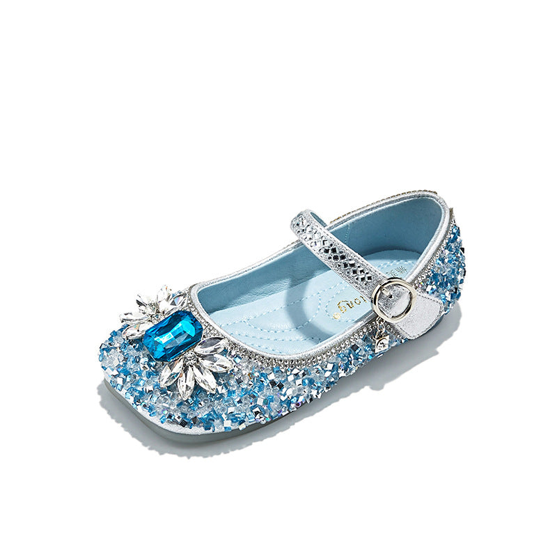 Girls' Elsa Princess Shoes Spring 2026 New Children's Soft Sole Shoes Little Girl Performance Sequin Crystal Shoes