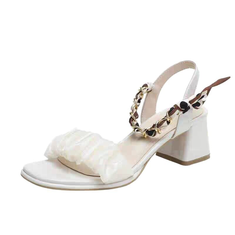 Real soft leather sandals women's 2025 summer new fairy style with skirt with block heel comfortable and versatile high heels