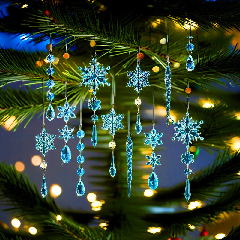 Cross border 18 pieces Christmas tree decorations, acrylic crystal Christmas ornaments, snowflakes and icicles Christmas tree pendants