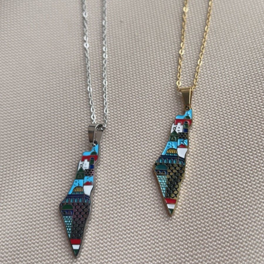 Cross-border hot selling stainless steel chain scarves drip glue men's necklaces European and American popular Middle Eastern jewelry national flag jewelry