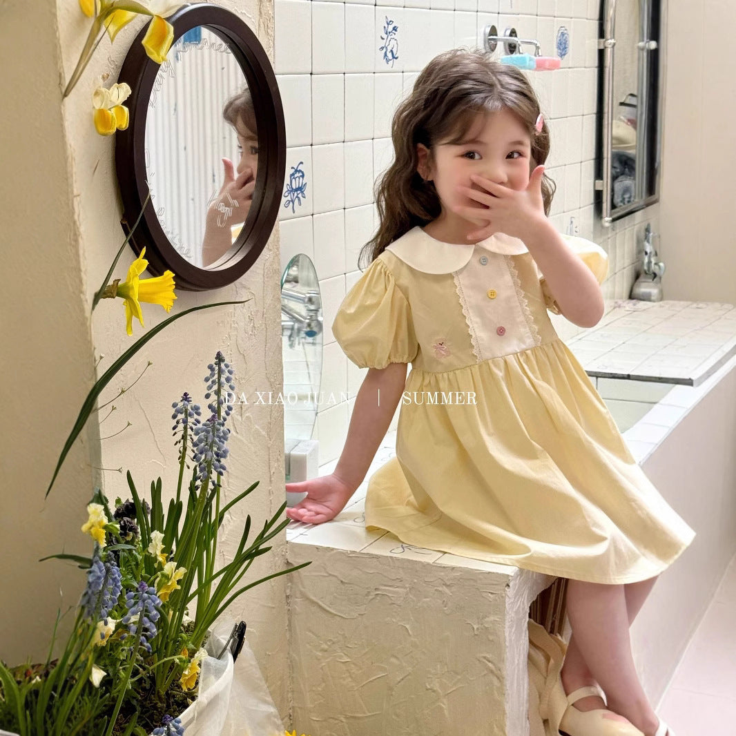 [size volume] children's summer new doll collar embroidery girls' dress -52327